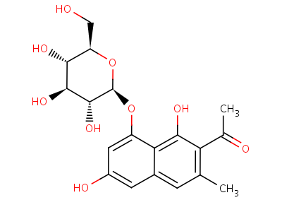 1-[8-(b-d-吡喃葡萄糖氧基)-1,6-二羥基-3-甲基-2-萘]-乙酮結(jié)構(gòu)式,23566-96-3結(jié)構(gòu)式
