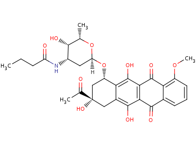 N-[6-[(3-乙?；?3,5,12-三羥基-10-甲氧基-6,11-二氧代-2,4-二氫-1H-并四苯-1-基)氧基]-3-羥基-2-甲基四氫吡喃-4-基]丁酰胺結(jié)構(gòu)式,38942-41-5結(jié)構(gòu)式