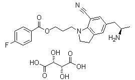 (R)-3-(5-(2-aminopropyl)-7-cyanoindolin-1-yl)propyl 4-fluorobenzoate (2r,3r)-2,3-dihydroxysuccinateStructure,1277178-53-6Structure (R)-3-(5-(2-aminopropyl)-7-cyanoindolin-1-yl)propyl 4-fluorobenzoate (2r,3r)-2,3-dihydroxysuccinate Structure,1277178-53-6Structure