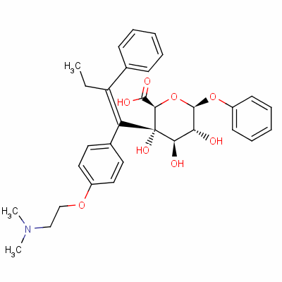 (2S,3S,4R,5R,6S)-3-[(Z)-1-[4-(2-二甲基氨基乙氧基)苯基]-2-苯基丁-1-烯基]-3,4,5-三羥基-6-(苯氧基)四氫吡喃-2-羧酸結(jié)構(gòu)式_128255-45-8結(jié)構(gòu)式