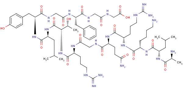 L-丙氨酰-L-亮氨酰-L-賴氨酰-L-精氨酰-L-谷氨酰甘氨酰-L-精氨酰-L-蘇氨酰-L-亮氨酰-L-酪氨酰甘氨酰-L-苯丙氨酰甘氨酰-甘氨酸結構式_132996-61-3結構式