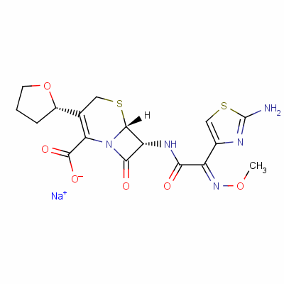 (6R,7R)-7-[[(2Z)-2-(2-氨基-1,3-噻唑-4-基)-2-甲氧基亞氨基乙?；鵠氨基]-8-氧代-3-[(2S)-四氫呋喃-2-基]-5-硫雜-1-氮雜雙環(huán)[4.2.0]辛-2-烯-2-羧酸鈉結(jié)構(gòu)式_141195-77-9結(jié)構(gòu)式