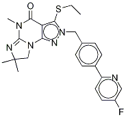 3-(乙基硫代)-2-[[4-(5-氟-2-吡啶)苯基]甲基]-7,8-二氫-5,7,7-三甲基-2H-咪唑并[1,2-a]吡唑并[4,3-e]嘧啶-4(5h)-酮結構式_1415809-03-8結構式