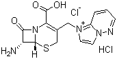 1-[[(6R,7R)-7-氨基-2-羧基-8-氧代-5-硫雜-1-氮雜雙環(huán)[4.2.0]辛-2-烯-3-基]甲基]咪唑并[1,2-b]噠嗪二鹽酸鹽結構式_166176-51-8結構式