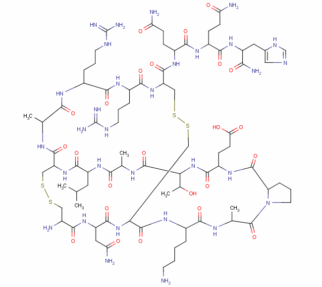 CYS-ASN-CYS-LYS-ALA-PRO-GLU-THR-ALA-LEU-CYS-ALA-ARG-ARG-CYS-GLN-GLN-HIS-NH2(二硫化物 BRIDGE:CYS1-CYS11, CYS3-CYS15)結構式_24345-16-2結構式