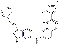 N-[2-氟-5-[[3-[(1e)-2-(2-吡啶)乙烯]-1H-吲唑-6-基]氨基]苯基]-1,3-二甲基-1H-吡唑-5-羧酰胺結(jié)構(gòu)式_319460-94-1結(jié)構(gòu)式