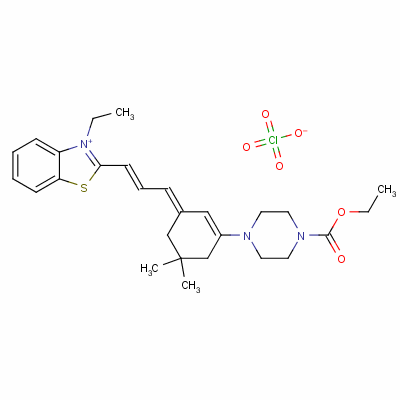 乙基4-[(3E)-3-[(E)-3-(3-乙基-1,3-苯并噻唑-3-鎓-2-基)丙-2-烯亞基]-5,5-二甲基-1-環(huán)己烯基]哌嗪-1-羧酸酯高氯酸鹽結構式_36755-19-8結構式