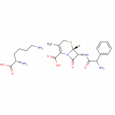 L-賴氨酸 (6R,7R)-7-[(2-氨基-2-苯基-乙?；?氨基]-3-甲基-8-氧代-5-硫雜-1-氮雜雙環(huán)[4.2.0]辛-2-烯-2-羧酸結(jié)構(gòu)式_53950-14-4結(jié)構(gòu)式