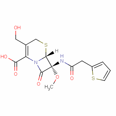 (6R-順式)-3-(羥基甲基)-7-甲氧基-8-氧代-7-(2-噻吩基乙酰氨基)-5-硫雜-1-氮雜雙環(huán)[4.2.0]辛-2-烯-2-羧酸結(jié)構(gòu)式_54333-94-7結(jié)構(gòu)式