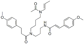 N-[4-(乙?；?1-丙烯基氨基)丁基]-4-甲氧基-n-[3-[[3-(4-甲氧基苯基)-1-氧代-2-丙烯基]氨基]丙基]苯丙酰胺結(jié)構(gòu)式_55622-38-3結(jié)構(gòu)式
