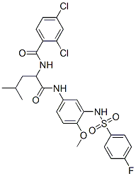 (9ci)-2,4-二氯-n-[1-[[[3-[[(4-氟苯基)磺?；鵠氨基]-4-甲氧基苯基]氨基]羰基]-3-甲基丁基]-苯甲酰胺結(jié)構(gòu)式_566890-79-7結(jié)構(gòu)式