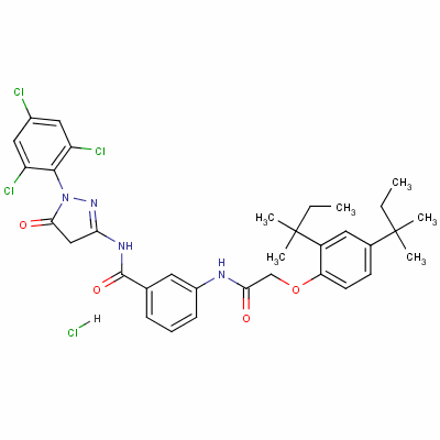 3-[[[2,4-雙(叔戊基)苯氧基]乙?；鵠氨基]-N-[4,5-二氫-5-氧代-1-(2,4,6-三氯苯基)-1H-吡唑-3-基]苯甲酰胺鹽酸鹽結(jié)構(gòu)式_63217-46-9結(jié)構(gòu)式