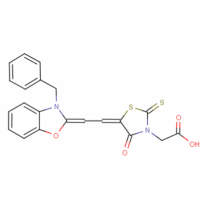 5-[(3-芐基苯并噁唑-2(3h)-基)亞乙基]-4-氧代-2-硫氧代噻唑啉-3-乙酸結(jié)構(gòu)式_63815-90-7結(jié)構(gòu)式