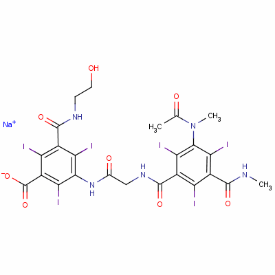 3-[[[[3-(乙?；谆被?-2,4,6-三碘-5-[(甲基氨基)羰基]苯甲?；鵠氨基]乙?；鵠氨基]-5-[[(2-羥基乙基)氨基]羰基]-2,4,6-三碘苯甲酸鈉結(jié)構(gòu)式_67992-58-9結(jié)構(gòu)式