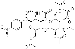 4-硝基苯基-2-乙酰氨基-4-O-(2,3,4,6-四-O-乙?；?β-D-吡喃半乳糖苷)-3，6-二-乙?；?2-脫氧-β-D-葡萄糖糖苷結(jié)構(gòu)式_85193-88-0結(jié)構(gòu)式