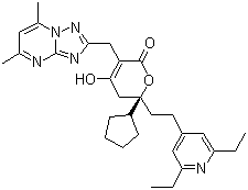 (R)-6-環(huán)戊基-6-[2-(2,6-二乙基吡啶-4-基)乙基]-3-[(5,7-二甲基-[1,2,4]噻唑并[1,5-a]嘧啶-2-基)甲基]-4-羥基-5,6-二氫-2H-吡喃-2-酮結(jié)構(gòu)式_877130-28-4結(jié)構(gòu)式