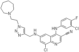 8-c氯-4-[(3-氯-4-氟苯基)氨基]-6-[[[1-[2-(六氫-1H-氮雜-1-基)乙基]-1H-1,2,3-三唑-4-基]甲基]氨基]-3-喹啉甲腈結(jié)構(gòu)式_915365-57-0結(jié)構(gòu)式