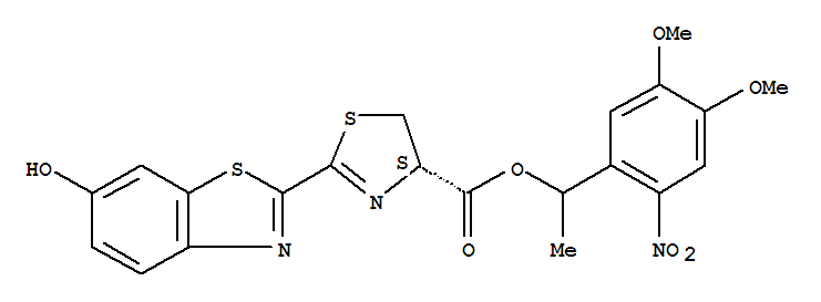 1-(4,5-Dimethoxy-2-nitrophenyl)ethyl (4r)-2-(6-hydroxy-1,3-benzothiazol-2-yl)-4,5-dihydro-1,3-thiazole-4-carboxylateStructure,223920-67-0Structure 1-(4,5-Dimethoxy-2-nitrophenyl)ethyl (4r)-2-(6-hydroxy-1,3-benzothiazol-2-yl)-4,5-dihydro-1,3-thiazole-4-carboxylate Structure,223920-67-0Structure