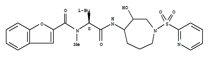 (9ci)-n-[(1s)-1-[[[六氫-3-羥基-1-(2-吡啶磺?；?-1H-氮雜革-4-基]氨基]羰基]-3-甲基丁基]-n-甲基-2-苯并呋喃羧酰胺結(jié)構(gòu)式_281220-07-3結(jié)構(gòu)式