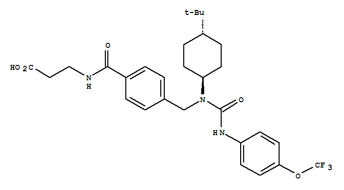 N-[4-[[[反式-4-(1,1-二甲基乙基)環(huán)己基][[[4-(三氟甲氧基)苯基]氨基]羰基]氨基]甲基]芐基]-B-丙氨酸結構式_307983-31-9結構式