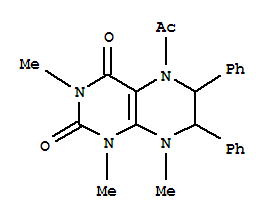 2,4(1H,3h)-pteridinedione,5-acetyl-5,6,7,8-tetrahydro-1,3,8-trimethyl-6,7-diphenyl-Structure,37921-26-9Structure 2,4(1H,3h)-pteridinedione,5-acetyl-5,6,7,8-tetrahydro-1,3,8-trimethyl-6,7-diphenyl- Structure,37921-26-9Structure