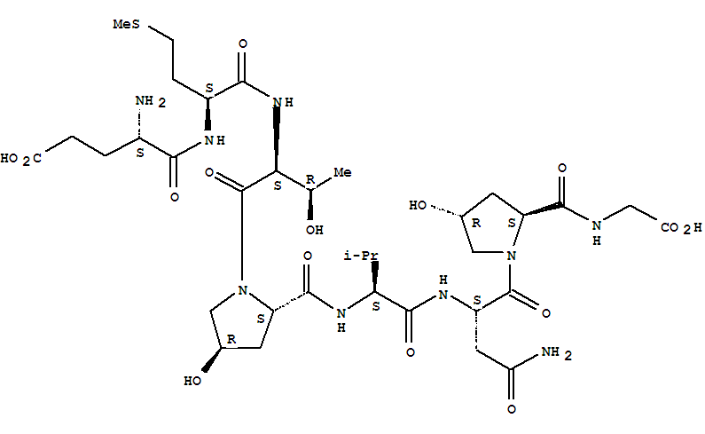 L-alpha-glutamyl-l-methionyl-l-threonyl-(4r)-4-hydroxy-l-prolyl-l-valyl-l-asparaginyl-(4r)-4-hydroxy-l-prolyl-glycineStructure,393827-71-9Structure L-alpha-glutamyl-l-methionyl-l-threonyl-(4r)-4-hydroxy-l-prolyl-l-valyl-l-asparaginyl-(4r)-4-hydroxy-l-prolyl-glycine Structure,393827-71-9Structure