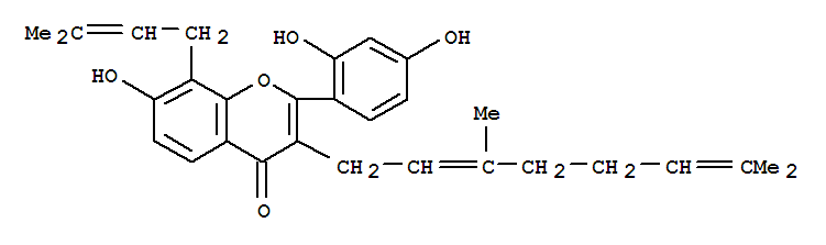 2-(2,4-Dihydroxyphenyl)-3-(3,7-dimethyl-2,6-octadienyl)-7-hydroxy-8-(3-methyl-2-butenyl)-4h-1-benzopyran-4-oneStructure,54835-68-6Structure 2-(2,4-Dihydroxyphenyl)-3-(3,7-dimethyl-2,6-octadienyl)-7-hydroxy-8-(3-methyl-2-butenyl)-4h-1-benzopyran-4-one Structure,54835-68-6Structure
