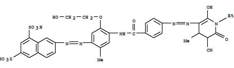 7-[[4-[[4-[(5-氰基-1-乙基-1,4,5,6-四氫-2-羥基-4-甲基-6-氧代-3-吡啶)氮雜]苯甲酰基]氨基]-5-(2-羥基乙氧基)-2-1,3-萘二磺酸結(jié)構(gòu)式_884304-25-0結(jié)構(gòu)式