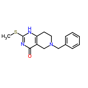 5,6,7,8-四氫-2-(甲基硫代)-6-(苯基甲基)-吡啶并[4,3-d]嘧啶-4(3H)-酮結(jié)構(gòu)式_1033-34-7結(jié)構(gòu)式