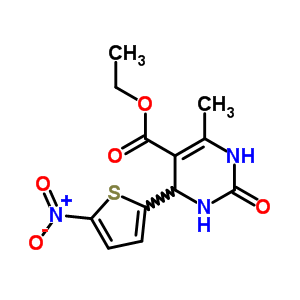 5-Pyrimidinecarboxylic acid,1,2,3,4-tetrahydro-6-methyl-4-(5-nitro-2-thienyl)-2-oxo-, ethyl esterStructure,14903-93-6Structure 5-Pyrimidinecarboxylic acid,1,2,3,4-tetrahydro-6-methyl-4-(5-nitro-2-thienyl)-2-oxo-, ethyl ester Structure,14903-93-6Structure
