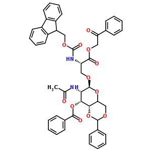 (S)-O-[2-(乙酰氨基)-3-O-苯甲?；?2-脫氧-4,6-O-亞芐基-alpha-D-吡喃半乳糖基]-N-9-芴甲氧羰基-L-絲氨酸苯甲酰甲基酯結(jié)構(gòu)式_171973-67-4結(jié)構(gòu)式