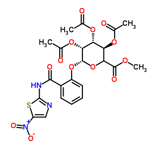 2-[(5-硝基-1,3-噻唑-2-基)氨基甲酰]苯基(5Xi)-2,3,4-三-O-乙酰基-beta-L-來(lái)蘇-吡喃己糖醛酸甲酯結(jié)構(gòu)式_221287-92-9結(jié)構(gòu)式