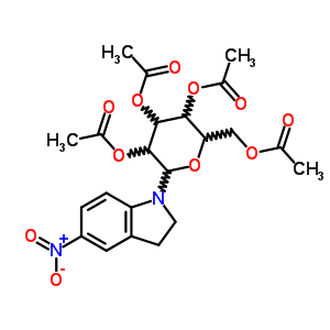 1H-indole,2,3-dihydro-5-nitro-1-(2,3,4,6-tetra-o-acetyl-b-d-glucopyranosyl)-Structure,26386-09-4Structure 1H-indole,2,3-dihydro-5-nitro-1-(2,3,4,6-tetra-o-acetyl-b-d-glucopyranosyl)- Structure,26386-09-4Structure