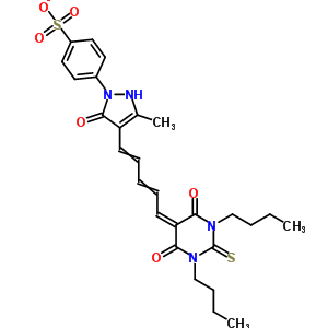 4-[4-[5-(1,3-二丁基-4,6-二氧代-2-巰基-1,3-二嗪農(nóng)-5-亞基)戊-1,3-二烯基]-5-甲基-3-氧代-1H-吡唑-2-基]苯磺酸根結(jié)構(gòu)式_335080-22-3結(jié)構(gòu)式