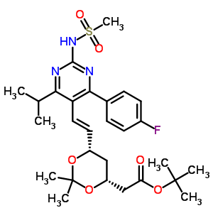 叔-丁基-7-[4-(4-氟苯基)-6-異丙基-2-甲磺?；被奏?5-基]-(3R,5S)-異丙基亞基-(E)-6-庚烯酸酯結(jié)構(gòu)式_371775-73-4結(jié)構(gòu)式