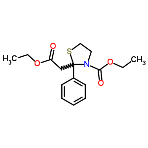 2-Thiazolidineacetic acid, 3-(ethoxycarbonyl)-2-phenyl-, ethyl esterStructure,41733-74-8Structure 2-Thiazolidineacetic acid, 3-(ethoxycarbonyl)-2-phenyl-, ethyl ester Structure,41733-74-8Structure