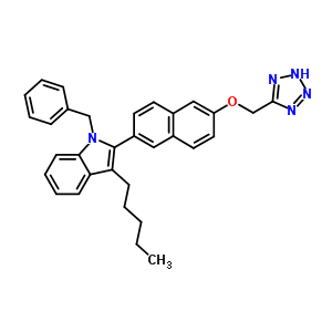 1-Benzyl-3-pentyl-2-(6-(1h-tetrazol-5-ylmethoxy)naphthalen-2-yl)-1h-indoleStructure,481631-45-2Structure 1-Benzyl-3-pentyl-2-(6-(1h-tetrazol-5-ylmethoxy)naphthalen-2-yl)-1h-indole Structure,481631-45-2Structure