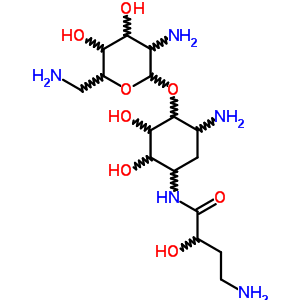 N-[(S)-4-氨基-2-羥基丁?；鵠-2-脫氧-4-O-(2,6-二氨基-2,6-二脫氧-alpha-D-吡喃葡萄糖基)-D-鏈霉胺結(jié)構(gòu)式_50474-68-5結(jié)構(gòu)式