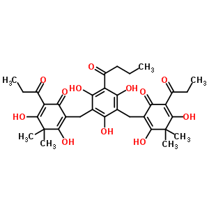 2-[[3-丁酰基-5-[(2,4-二羥基-3,3-二甲基-6-氧代-5-丙酰-環(huán)己-1,4-二烯-1-基)甲基]-2,4,6-三羥基-苯基]甲基]-3,5-二羥基-4,4-二甲基-6-丙酰-環(huán)己-2,5-二烯-1-酮結(jié)構(gòu)式_51005-85-7結(jié)構(gòu)式