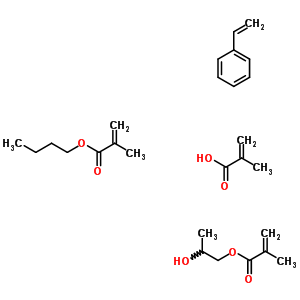 2-Methyl-2-propenoic acid polymer with butyl 2-methyl-2-propenoate, butyl 2-propenoate, ethenylbenzene and 1,2-propanediol mono(2-methyl-2-propenoate)Structure,52738-34-8Structure 2-Methyl-2-propenoic acid polymer with butyl 2-methyl-2-propenoate, butyl 2-propenoate, ethenylbenzene and 1,2-propanediol mono(2-methyl-2-propenoate) Structure,52738-34-8Structure
