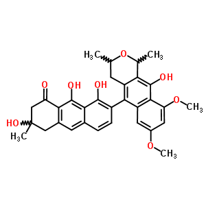 (7S)-7-[(1R,3S)-3,4-二氫-10-羥基-7,9-二甲氧基-1,3-二甲基-1H-萘并[2,3-c]吡喃-5-基]-3,4-二氫-3,8,9-三羥基-3-甲基-1(2H)-蒽酮結構式_56678-09-2結構式