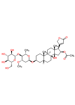 16beta-(乙酰氧基)-3beta-[(4-O-beta-D-吡喃葡萄糖基-3-O-甲基-2,6-二脫氧-alpha-L-阿拉伯糖-己糖吡喃糖苷)氧基]-14-羥基-5beta-心甾-20(22)-烯內(nèi)酯結(jié)構(gòu)式_56774-61-9結(jié)構(gòu)式