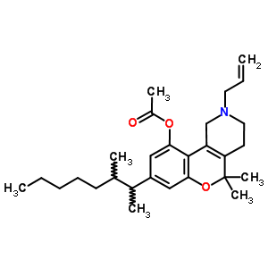 1,2,3,4-四氫-5,5-二甲基-8-(1,2-二甲基庚基)-10-乙?；趸?2-(2-丙烯基)-5H-[1]苯并吡喃并[4,3-c]吡啶結(jié)構(gòu)式_58019-92-4結(jié)構(gòu)式