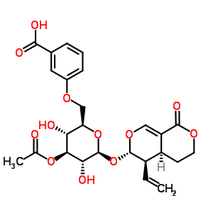 [(4aS)-4,4aα,5,6-四氫-5β-乙烯-1-氧代-1H,3H-吡喃并[3,4-c]吡喃-6α-基]3-O-乙?；?2-O-(3-羥基苯甲?；?-β-D-吡喃葡萄糖苷結(jié)構(gòu)式_59193-73-6結(jié)構(gòu)式