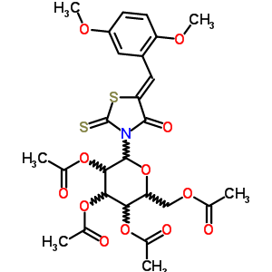 5-[(2,5-二甲氧基苯基)亞甲基]-3-(2,3,4,6-四-o-乙?；?b-d-吡喃葡萄糖)-2-硫氧代-4-噻唑啉酮結(jié)構(gòu)式_65562-24-5結(jié)構(gòu)式