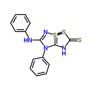 2H-4l4-(1,2,4)thiadiazolo(1,5-b)(1,2,4)dithiazole-2-thione, 1,5,6,7-tetrahydro-7-phenyl-6-(phenylimino)-, (6z)-Structure,67066-05-1Structure 2H-4l4-(1,2,4)thiadiazolo(1,5-b)(1,2,4)dithiazole-2-thione, 1,5,6,7-tetrahydro-7-phenyl-6-(phenylimino)-, (6z)- Structure,67066-05-1Structure