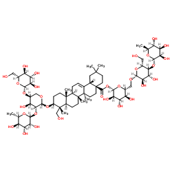 3-O-β-D-葡萄糖( 1→4)-[ a -L-鼠李糖(1→2)]- a-L-阿拉伯糖 常春藤配基- 28-O-鼠李糖(1→4)葡萄糖(1→6)葡萄糖苷結(jié)構(gòu)式_68027-14-5結(jié)構(gòu)式