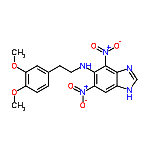 1H-benzimidazol-5-amine, n-(2-(3,4-dimethoxyphenyl)ethyl)-4,6-dinitro-Structure,72766-42-8Structure 1H-benzimidazol-5-amine, n-(2-(3,4-dimethoxyphenyl)ethyl)-4,6-dinitro- Structure,72766-42-8Structure