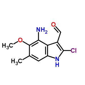 1H-indole-3-carboxaldehyde,4-amino-2-chloro-5-methoxy-6-methyl-Structure,73355-49-4Structure 1H-indole-3-carboxaldehyde,4-amino-2-chloro-5-methoxy-6-methyl- Structure,73355-49-4Structure