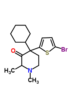 4-(5-Bromothiophen-2-yl)-4-cyclohexyl-1,2-dimethyl-piperidin-3-oneStructure,7500-15-4Structure 4-(5-Bromothiophen-2-yl)-4-cyclohexyl-1,2-dimethyl-piperidin-3-one Structure,7500-15-4Structure